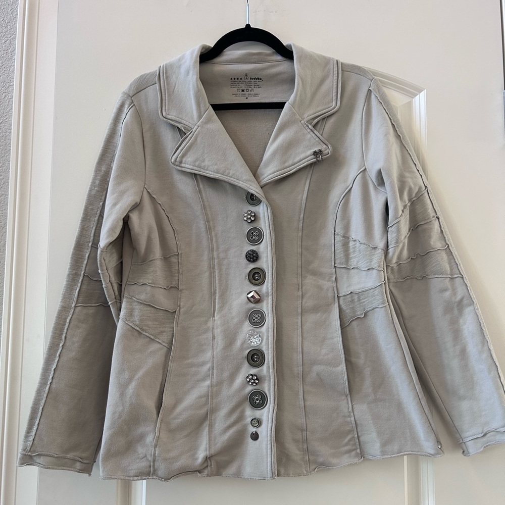 Neon Buddha Patchwork Embellished Jacket. Soft and stretchy. Boho. EUC